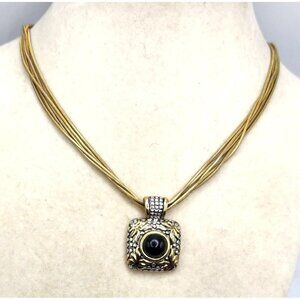 Gold Tone Multi Strand Adjustable Snake Chain With Two Tone Square Pendant With